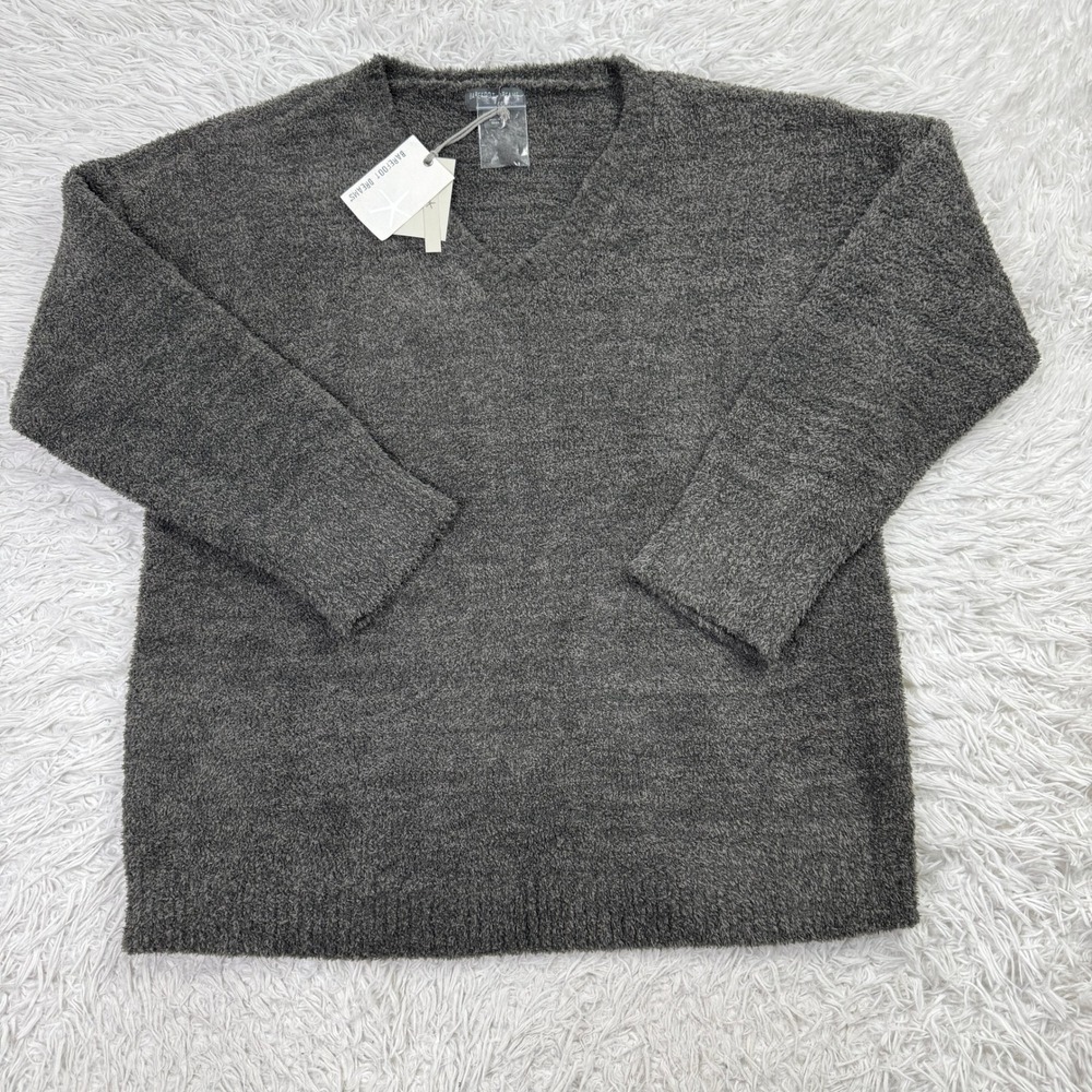 NWT Barefoot Dreams Sweater Womens XL Carbon Smoke Gray Open V Neck Pullover